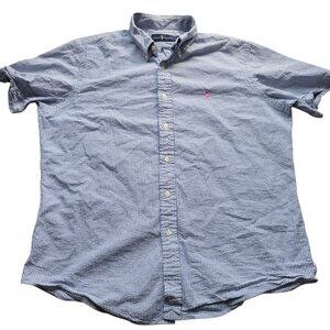 Polo Ralph Lauren Shirt Mens Large Blue Seersucker Striped Button Up Short Slv